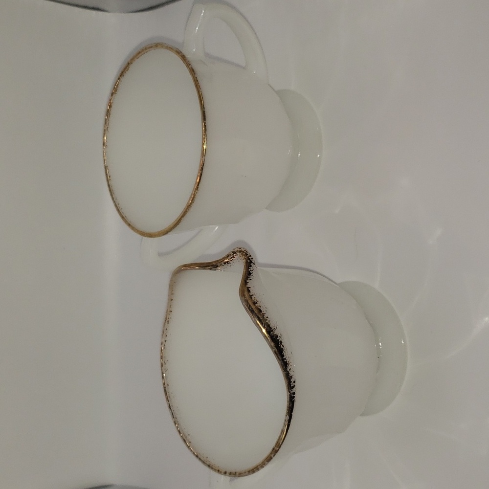 Vintage Fire King Swirl Milk Glass Cream & Sugar Set | 22k Gold Trim